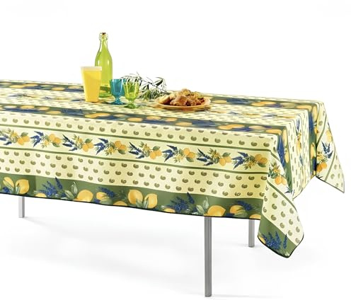Promo Linge Nappe Provençale Rectangle Anti-Tâche 150x240cm Citron Vert 100% Polyester