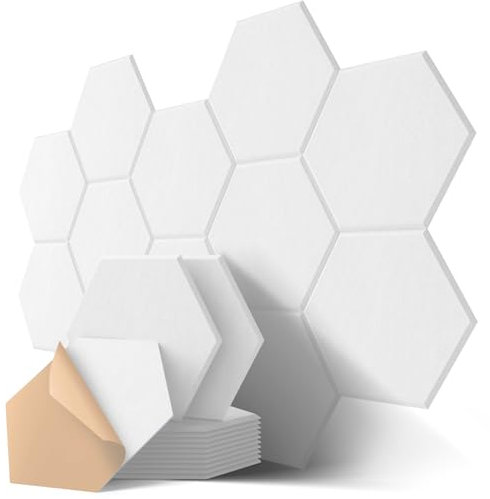 Paneles Acusticos Autoadhesivos, 18 Piezas, Hexagonal Panel Acustico Decorativos, Acoustic Panels para Pared, Techo, Puerta, Home Estudio, Gaming, Living Room, 30 x 26 x 0,9 cm, Blanco