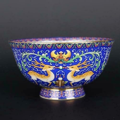 YTDJJWLS Cuenco de porcelana china pastel de 4.7 pulgadas con diseño de ciervo azul esmaltado Jingdezhen