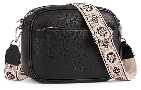 CLUCI Umhängetasche Damen, Crossbody Bag Damen Breiter Gurt PU Leder, Handtasche zum Umhängen, Schultertasche für Frauen mit einstellbarem breitem Riemen Schwarz