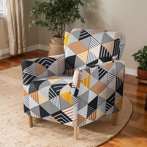 OKYUK Bankett-Sessel-Schonbezüge Bedruckte Stuhlhussen mit Armlehnen 1-teilige Stretch-Stuhlbezüge für Wohnzimmer Rutschfest Weiche Sesselschonbezüge Kinder- und Haustierfreundlicher Möbelschutz (Bunt