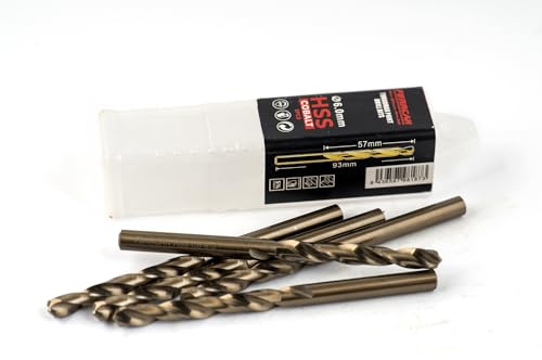 ferrcan HSS Metallbohrer DIN338 M35 5% Kobalt Turbomax zum Bohren in Edelstahl, Eisen und anderen Metallen Packung mit 5 Stück pro Maß (6mm)