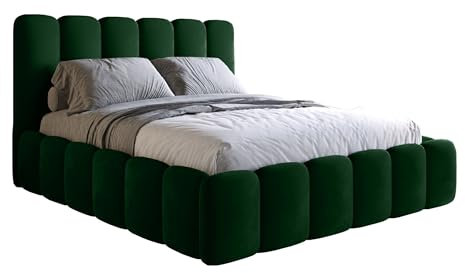 DMD Luna Luxuriöses Polsterbett mit Aufklappbarem Stauraum - Elegantes Samt-Finish und Stabiler Holzrahmen - Kleiner Doppel-Samt-Bettkasten mit Aufklappbarem Stauraum Grün 160x200 cm