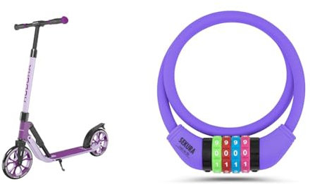 HUDORA BigWheel® 205 Advanced Scooter - Komfortabler Aluminium-Roller für bis zu 100kg & Erwachsene & Büchel Fahrradschloss Kinder I Farbenfroh und ohne Schlüssel I Zahlenschloss Fahrrad