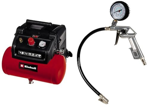 Einhell Kompressor TC-AC 190/6/8 (1,2 kW, max. 8 bar, 190 L/min Ansaugleistung, 6 Liter Tank, ölfreie Pumpe, Manometer, Schnellkupplung, inkl. Reifenfüllmesser)