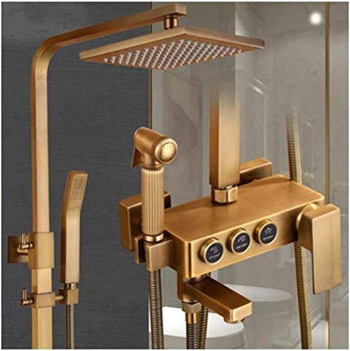 Brauner Antik-Messing-Duschhahn, Vintage-Duschset, Nostalgie-Wanddusche mit Kopfbrause, Handbrause, Badewannenarmatur und Hand-Bidet-Sprühgerät