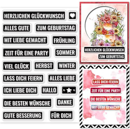GLOBLELAND Sprüche Deutsche Klarstempel Geburtstagsstempel Für DIY Scrapbooking Deutsch Feiern Silikonstempel Transparente Stempel Siegel Für Kartenherstellung Tagebuch Fotoalbum