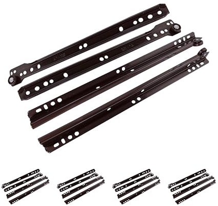 M.PASCUAL - Guías correderas para cajón | Extracción parcial | Fijación Inferior | Carga 20Kg | Rodillos | Marrón | Pack 5 unidades (40 cm)