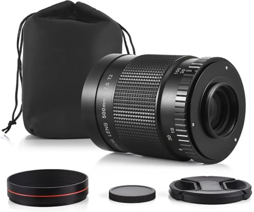 Andoer 500 mm F/7,5 Tele-Reflexspiegelobjektiv, T-Mount-Ersatz für DSLR-Kameras von Canon, Nikon, Sony, Fujifilm, Olympus