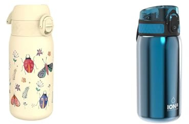 ion8 Kinder Trinkflasche, Edelstahl 400ml, Auslaufsicher, Einhandöffnung & Kinder Trinkflasche, Edelstahl 400ml, Auslaufsicher, Einhandöffnung