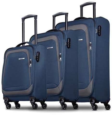NOWI Korfu Kofferset 3-teilig – Weichschalen Trolley Set (30L, 50L, 76L) mit 4 Rollen & Zahlenschloss | Leichte Reisekoffer in verschiedenen Größen (blau, Set)