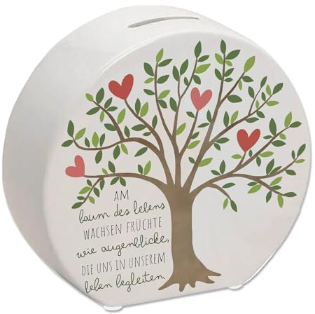 Lebensbaum Spardose mit Spruch Lebensbaum trägt Augenblicke als Früchte Symbol der Liebe Hochzeit Freundschaft Kommunion Konfirmation Familie