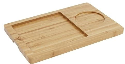 B BALSAT Base para aperitivos de bambú con compartimento para salsa | Con registro sanitario | 240x160x15 mm.