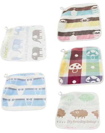 ORFOFE Lot de 5 Bavoirs Bave Bébé en Coton, Tissu 6 Couches, Respirants, pour Essuyer la Salive, Usage Quotidien Couleur Aléatoire