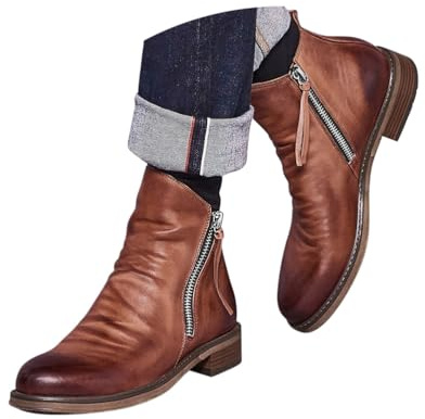 Minetom Stivali da Uomo Boots High Top Business Stivaletti Outdoor Vintage Ankle Boot Classic Stivaletto Biker con Cerniera Stivali Western A Marrone 43 EU