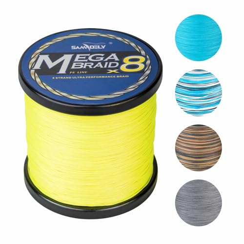 Samdely Braided Fishing Line, 8 Strands, Abrasion Resistant, No Stretch, Colored for Visibility, Saltwater/Freshwater (X8 High Vis Yellow, 30LB (500 Yards))