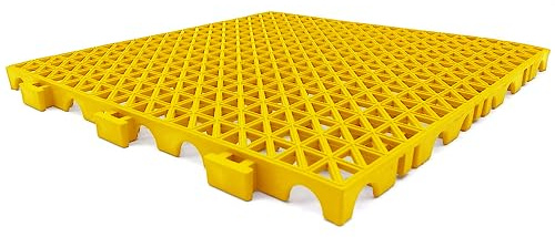 12 Losetas PVC Reforzadas Amarillo ≈1,3m² Antihumedad Garajes y almacenes | Paso de coches y maquinaria. Evita resbalones. Drenaje eficaz. Ideal trasteros, sótanos, bodegas, despensas y zonas húmedas.