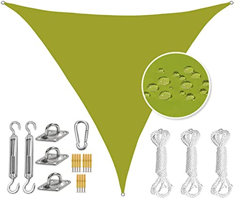 Waterproof Triangle Sun Shade Sail Canopy Cover for Outdoor Patio 3.6X3.6X3.6M Heavy Duty Stainless Steel Hardware Kit Included Ideal for Backyard Lawn Garden Pool Carport Green