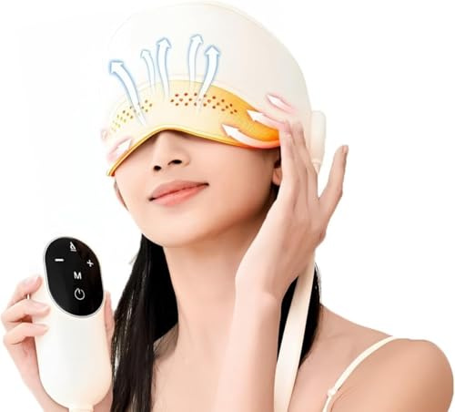 CYTJ Head Massager, Scalp and Eye Massager with Heat, Head Massager Scalp Stress Relax, Migraine Caps for Women, Excedrin Tension Headache Massager for Forehead and Temple (Beige)