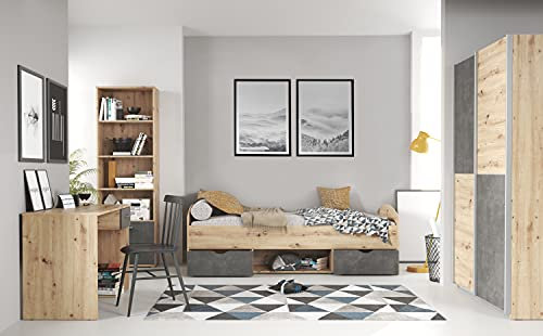 M Möbel-Direkt Deutschlands schnelle Möbel Jugendzimmer Lupo - Kinderzimmer Komplett Set in Artisan Oak und Dark Grey, Matratze & Lattenrost optional - Verschiedene Set Varianten (7 teilig)