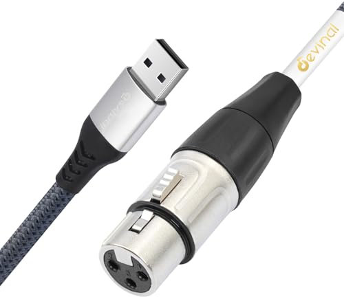 Devinal XLR Female to USB Cable, USB A to Female XLR Cable Microphone Cable Cord Connector Adapter for Recording Karaoke Sing 10 FT