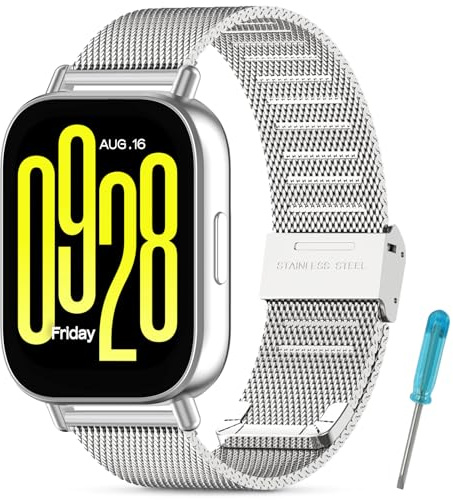 CHULN Cinturino Metallo Compatibile con Redmi Watch 5 Active/Redmi Watch 5 Lite, Regolabile Acciaio Inossidabile Braccialetto per Smartwatch, Argento, 110 mm