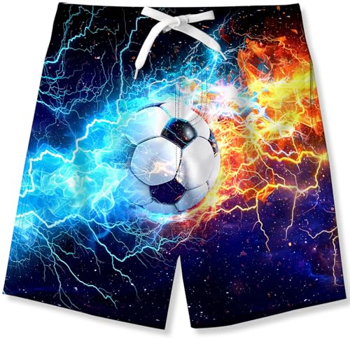 Kids4ever badshorts för pojkar roliga tryckta snabbtorkande strandshorts med nätfoder 6-14 år, Fotboll, 7-8 År