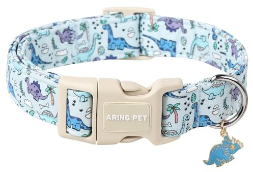 ARING PET Dog Collar, Cute Dinosaurs Dog Collar with Quick Release Plastic Buckle, Comfortable Cotton Pet Collar for Boys&Girls Dogs, Small