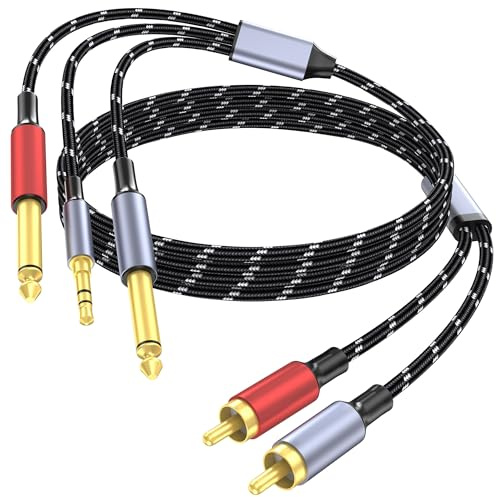 3.5mm to RCA, Dual 1/4 TS to Dual RCA Cable, 2-in-1 Audio Cable, Gold-Plated HiFi Sound Headphone Jack Auxiliary Cord 1/8 Dual 6.35mm Adapter Stereo Y Splitter for Phone Speaker MP3 Tablet HDTV 10FT