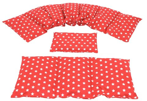 Körnerkissen STERNE 3 er Set Langes 80 x 18 cm 8 Kammer + 3 Kammer + kleines Kirschkernkissen Wärmekissen XXL Schulterkissen Nackenkissen Mikrowelle + Backofen (Rot Sterne, Dinkel)