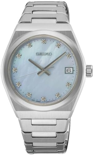 Seiko Klassik Armbanduhr für Damen in der Farbe Silber mit Armband aus Edelstahl, Wasserdichtigkeit: 10 bar, Gehäusedurchmesser: 34 mm, SUR603P1