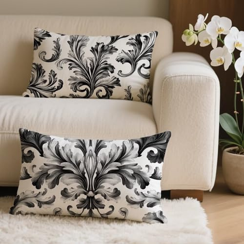 Kissenbezug 25x45 cm 2er Set Grau Outdoor Kissen Rechteckig, Outdoor Wetterfest Kissenbezüge mit Unsichtbarem Reißverschluss, Leinen Sofakissen Anlage Kopfkissenbezug für Deko Wohnzimmer Garten Q-5227