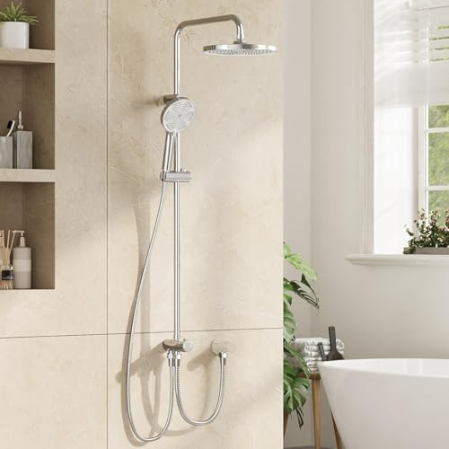 Garvee Regendusche set ohne Armatur, Duschsystem mit Duschkopf Duschgarnitur Edelstahl Duschsäule Überkopfbrause set Kopfbrause Chrome Rund 25 cm