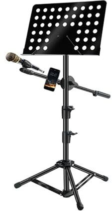 Music Stand with Microphone Stand Phone Holder, Folding Sheet Music Stand with Carrying Bag for Instrumental Performance
