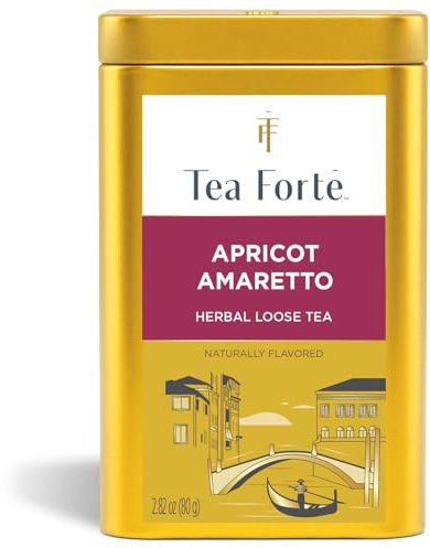 Tea Forte Apricot Amaretto Premium Loose Leaf Caffeine-Free Herbal Tea Blend Canister, Makes 35-50 Cups
