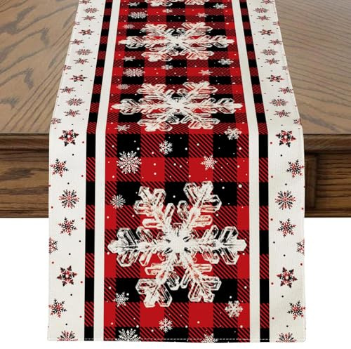 JOTOM Weihnachten Tischläufer, Schneeflocken Tischläufer Küche Esstisch Dekoration für Party Wohnzimmer Esszimmer Garten, Innen & Außen Weihnachtstischdecke Weihnachtsdeko (40 x 140 cm, Rot)