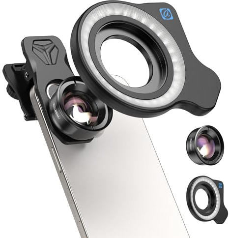 APEXEL HB100-HD Obiettivo Macro per Smartphone, F1.8 con 45 Modalità di Luce di Riempimento, Obiettivo per Cellulare 10X, Compatibile con iPhone 17/16/15, Samsung, Google Pixel e altri Smartphone