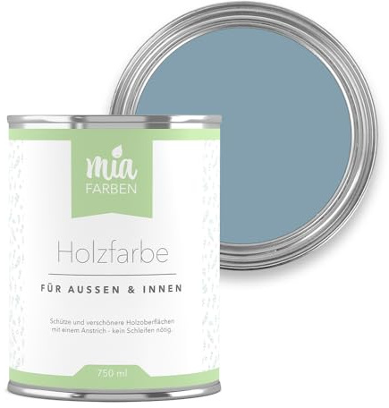 miafarben Holzfarbe ohne Schleifen matt 750ml (Kühle Meeresbrise) | Wetterfeste Holzfarbe für außen und innen, hochdeckend und wasserbasiert, für Möbel, Türen, Zäune und Gartenhaus