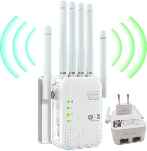 Répéteur WiFi,Amplificateur WiFi,repeteur WiFi Puissant avec 6 Antennes Puissantes,2 Ports LAN,Mode Répéteur & Routeur & AP,repeteur WiFi Exterieur Couverture WiFi de 300 m²,R082
