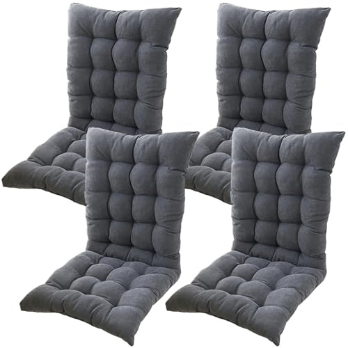 Hoowarm Stuhlauflage Outdoor/Indoor, 4/2/1er Set mit Rückenlehne Esszimmer Stuhlkissen, Rutschfestes Niedriglehner Auflagen mit Bänder Garten Sitzkissen für Küchen, Büro(B3,40x40x55cm(4PCS))