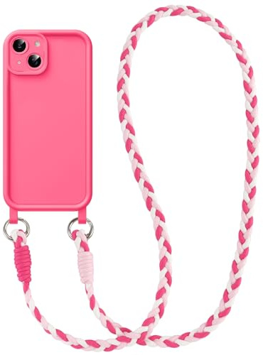 Coiwxmoi Cover per iPhone 15 Plus con Cordino, Custodia Doux Silicone con Regolabile Collana Ultra Sottile Antiurto AntiGraffio Protettiva Case con Laccio Tracolla per iPhone 15 Plus 6,7, Rosa