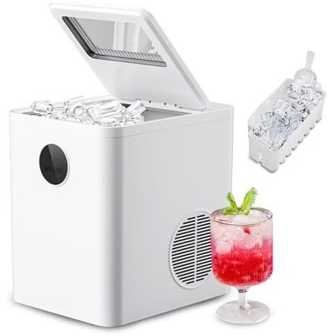 Máquina de hielo portátil de encimera, con cubitos de hielo y limpieza profunda automática, ideal for fiestas, bares, hogares y oficinas.(White)
