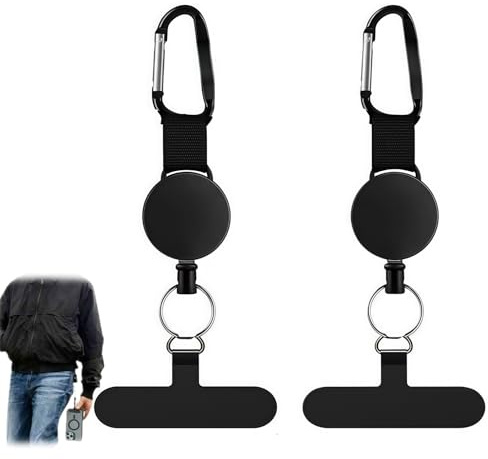 2PCS Retractable Phone Tether Lanyard,Retractable Keychain Anti-theft Phone Strap,Phone Strap Anti Theft,Phone Safety Strap Anti Theft,Cellphone Lanyard for Outdoor Hiking Climbing Fishing, Black