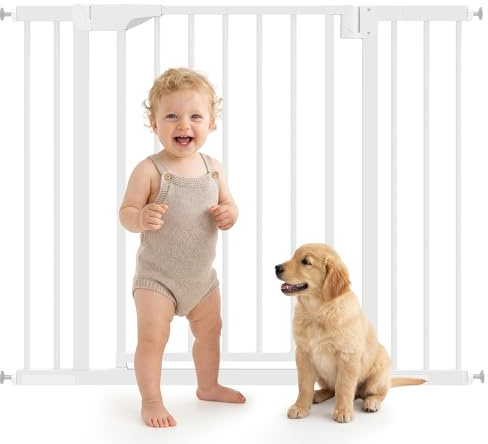 PawHut Treppenschutzgitter Ohne Bohren mit Verlängerung 76-102 x 76 cm Weiß | Absperrgitter, Hund Schutzgitter, Türschutzgitter, Automatische Schließung, Beidseitige Einhand Öffnung, für Kinder