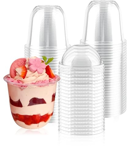 GZGXKJ 50PCS Plastik Dessertbecher mit Deckel 360ml Dessertgläser Plastik
