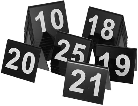 HEMOTON 25 Pièces Numéro de Table en Acrylique Noir V-shaped 1-25 Double Face Base Plate pour Réception de Mariage ou Restaurant, Coins Arrondis et Bords Givrés