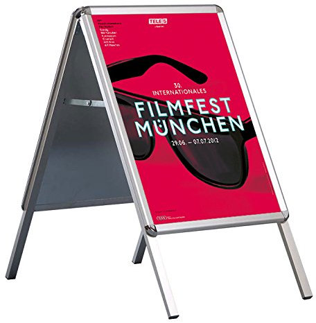 DISPLAY SALES Kundenstopper Plakatständer Indoor Rondo 25mm DIN A1 für Plakate 594 x 841 mm. Plakataufsteller mit UV-SCHUTZ/ Antireflexschutzfolie. STABILES Alurechteckprofil. Verchromte RUNDECKEN