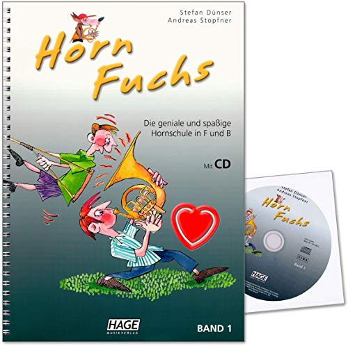 Horn Fuchs Band 1 - Die geniale und spaßige Hornschule in F und B von Stefan Dünser und Andreas Stopfner - Lehrbuch mit CD und bunter herzförmiger Notenklammer