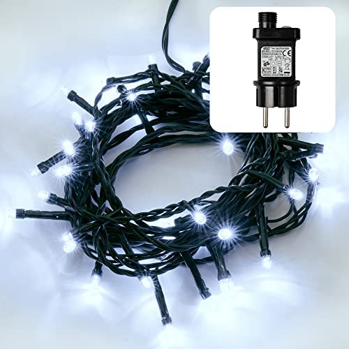hellum LED Lichterkette Außen mit Timer, 3,9m beleuchtete Länge 40 LED, Lichterkette kaltweiß, strombetrieben mit Stecker, Weihnachtsbaumbeleuchtung mit Kabel in grün 577303