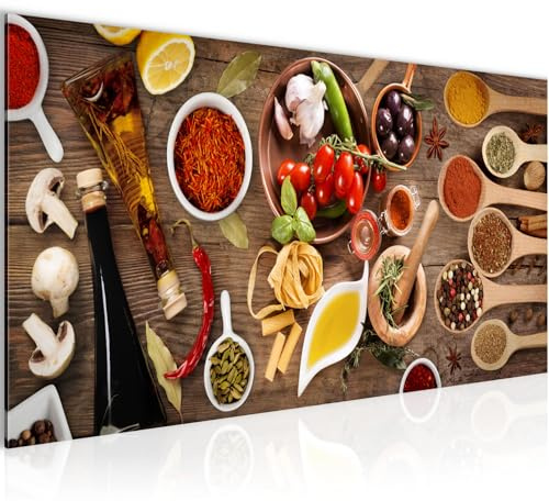 Runa Art Wandbild Küche - Gewürze 1 Teilig 100 x 40 cm Modern Bild auf Vlies Leinwand Essen Esszimmer Küchenbilder Bunt 003112a